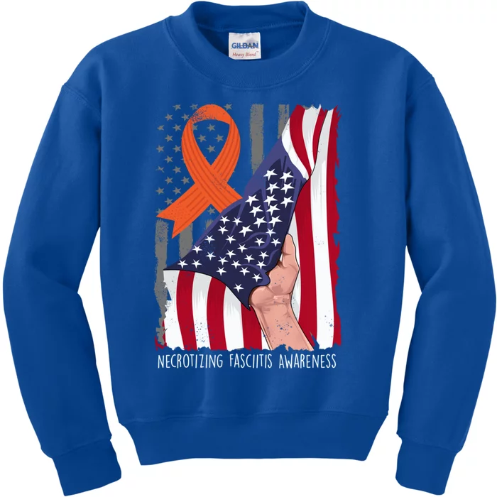 Necrotizing Fasciitis Gift Awareness American Flag Orange Cool Gift Kids Sweatshirt