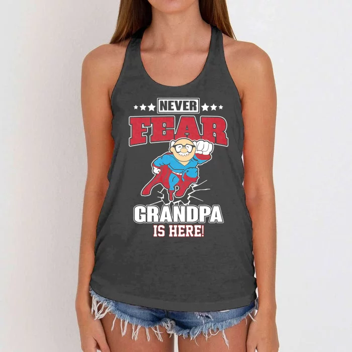 Never Fear Grandpa Is Here Women's Knotted Racerback Tank