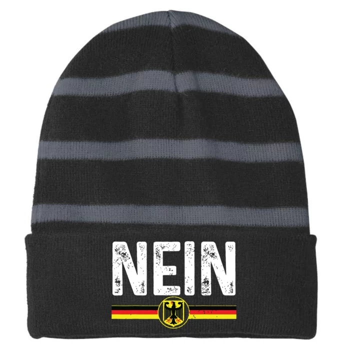 Nein Funny German No Germany Flag Souvenir Oktoberfest Gift Striped Beanie with Solid Band