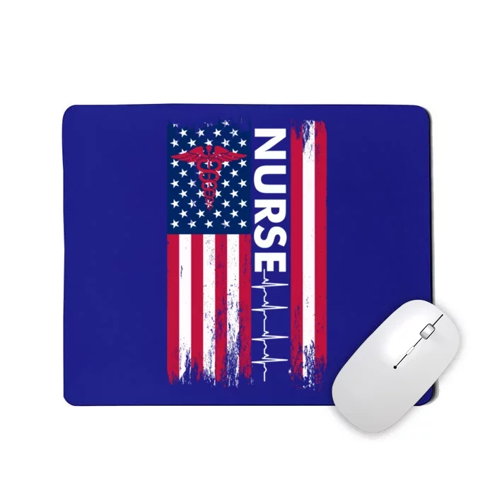 Nurse Flag Heartbeat Line Usa American Heroes Nurses Funny Gift Mousepad