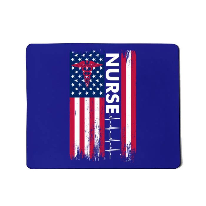 Nurse Flag Heartbeat Line Usa American Heroes Nurses Funny Gift Mousepad