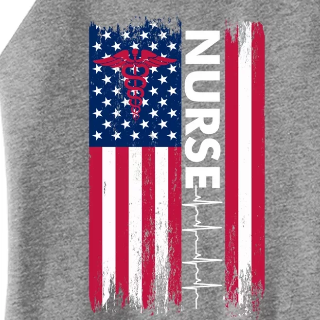 Nurse Flag Heartbeat Line Usa American Heroes Nurses Funny Gift Women’s Perfect Tri Rocker Tank