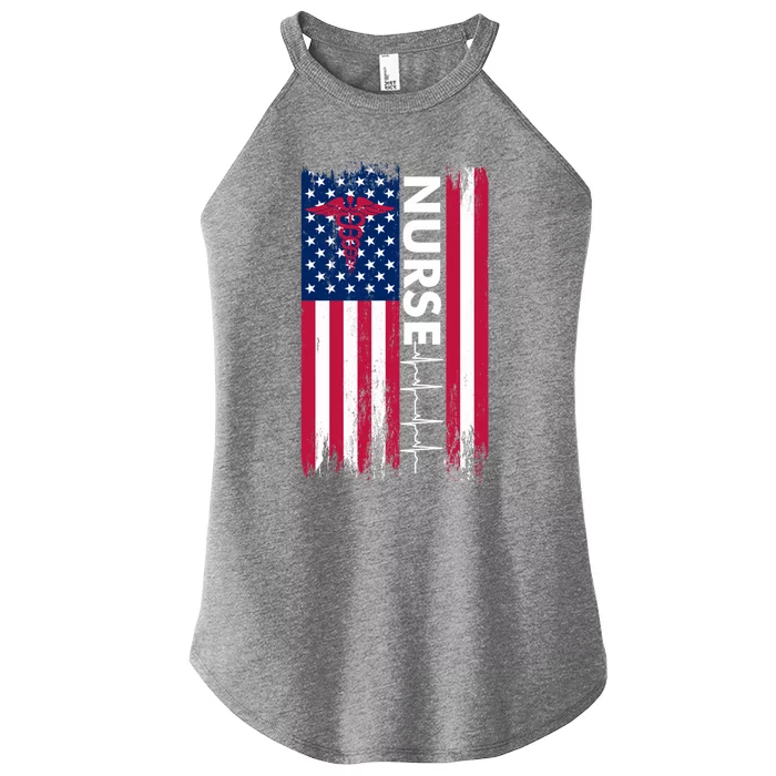 Nurse Flag Heartbeat Line Usa American Heroes Nurses Funny Gift Women’s Perfect Tri Rocker Tank