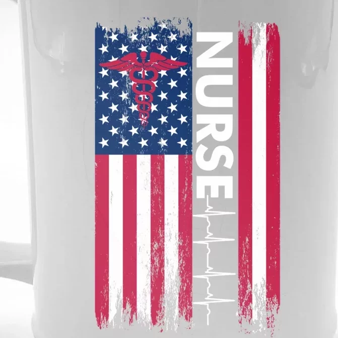 Nurse Flag Heartbeat Line Usa American Heroes Nurses Funny Gift Front & Back Beer Stein