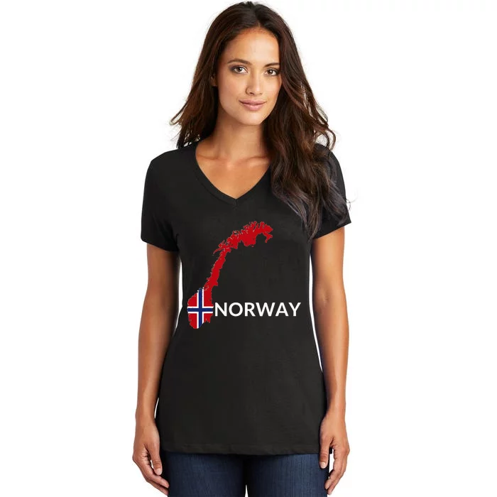 Norway Flag Hiking Holiday Norway Norwegian Flag Women's V-Neck T-Shirt