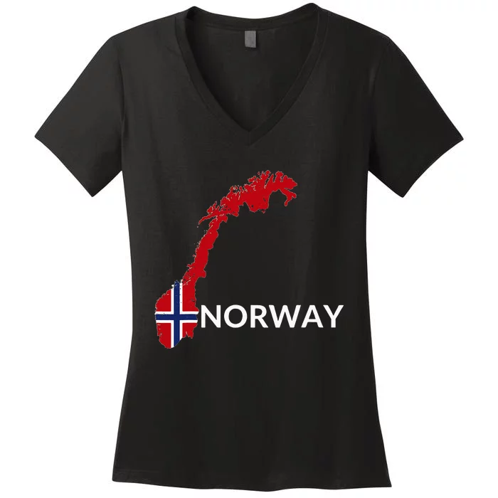 Norway Flag Hiking Holiday Norway Norwegian Flag Women's V-Neck T-Shirt