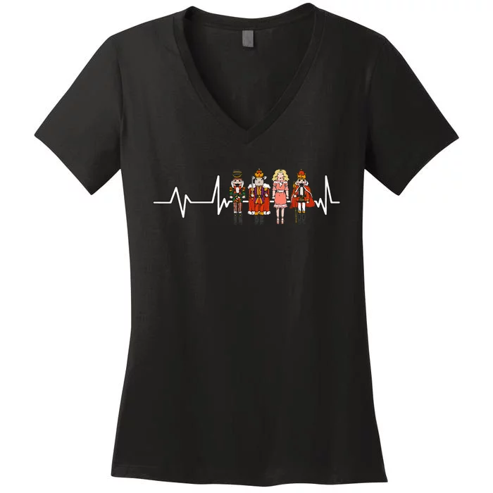 Nutcracker Figures Heartbeat Ballerina Ballet Women's V-Neck T-Shirt