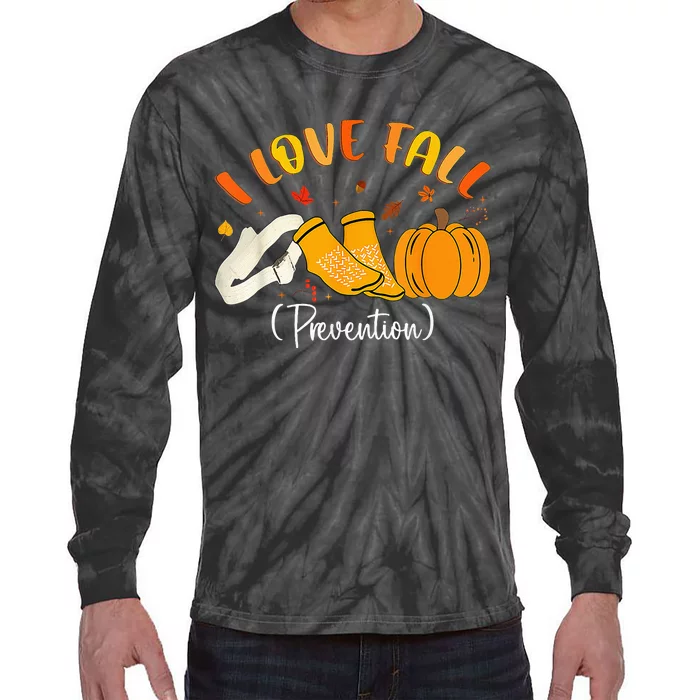 Nurse Fall I Love Fall Prevention Fall Physical Therapy Tie-Dye Long Sleeve Shirt