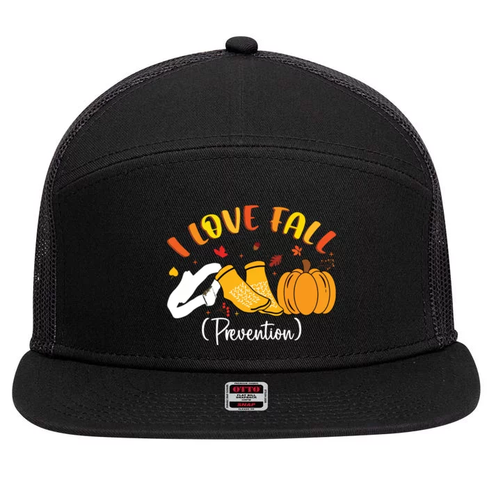 Nurse Fall I Love Fall Prevention Fall Physical Therapy 7 Panel Mesh Trucker Snapback Hat