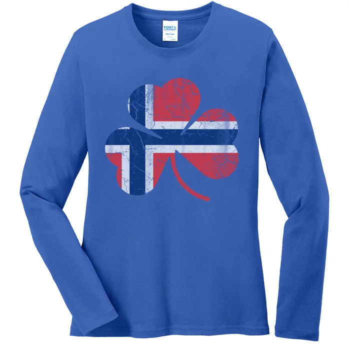 Norwegian Flag Irish Shamrock Norge St Patricks Day Norway Great Gift Ladies Long Sleeve Shirt