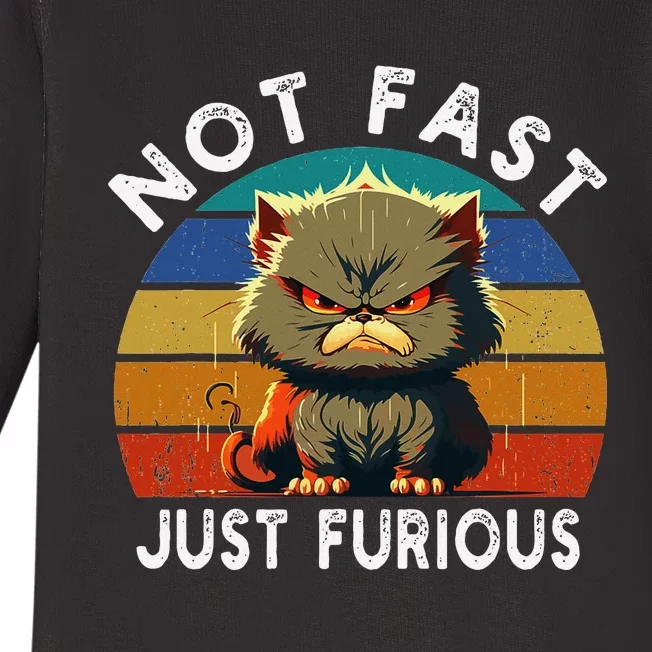 Not Fast Just Furious Retro Funny Cat Kitty Lover Sarcastic Baby Long Sleeve Bodysuit