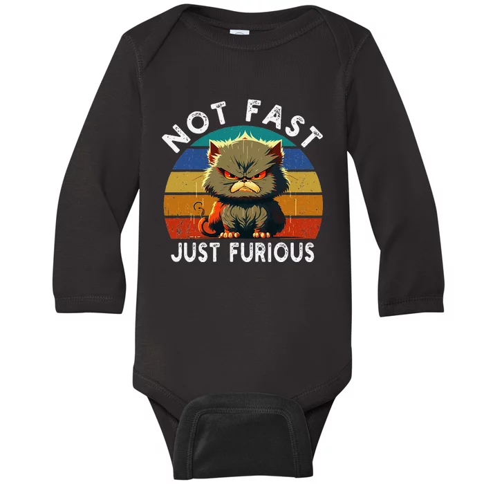 Not Fast Just Furious Retro Funny Cat Kitty Lover Sarcastic Baby Long Sleeve Bodysuit