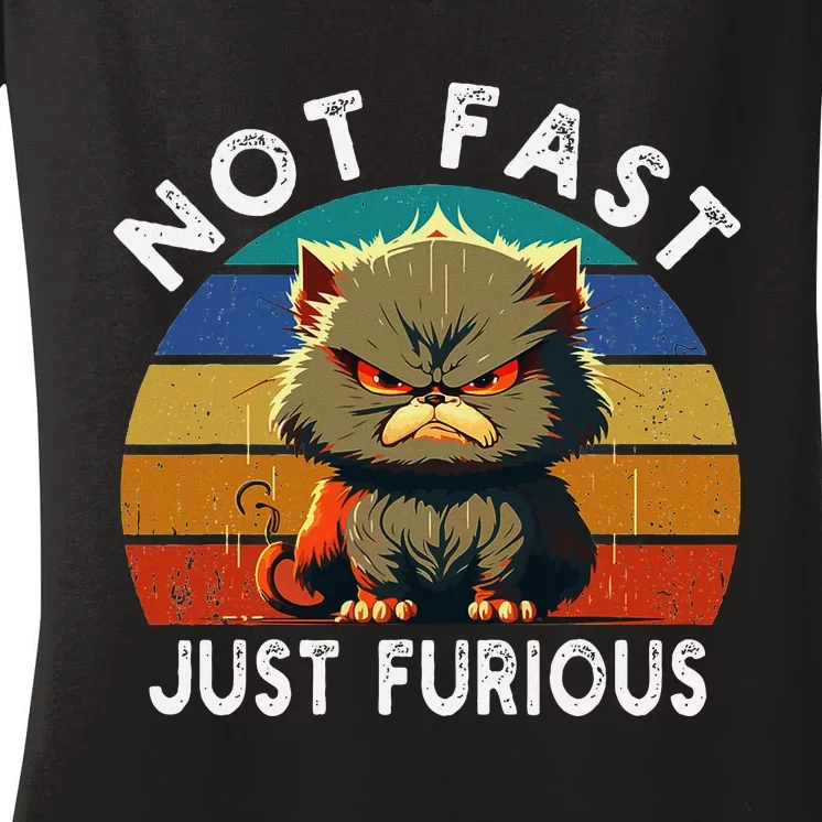 Not Fast Just Furious Retro Funny Cat Kitty Lover Sarcastic Women's V-Neck T-Shirt