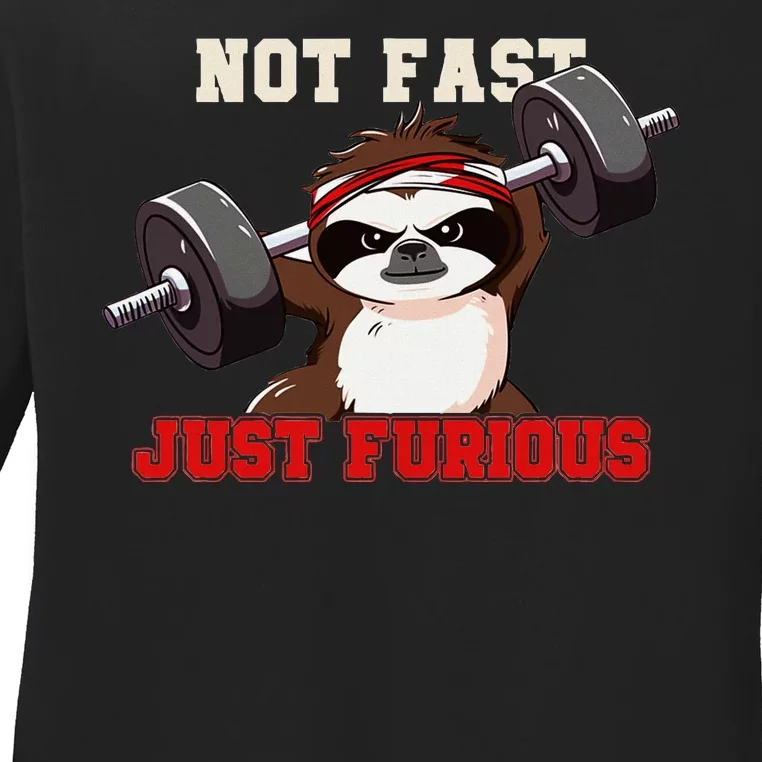 Not Fast Just Furious Weightlifting Sloth Funny Fitness Ladies Long Sleeve Shirt