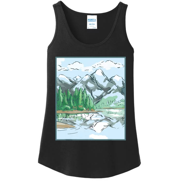 Nature Forest Lake Mountain Landscape Ladies Essential Tank