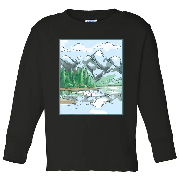 Nature Forest Lake Mountain Landscape Toddler Long Sleeve Shirt