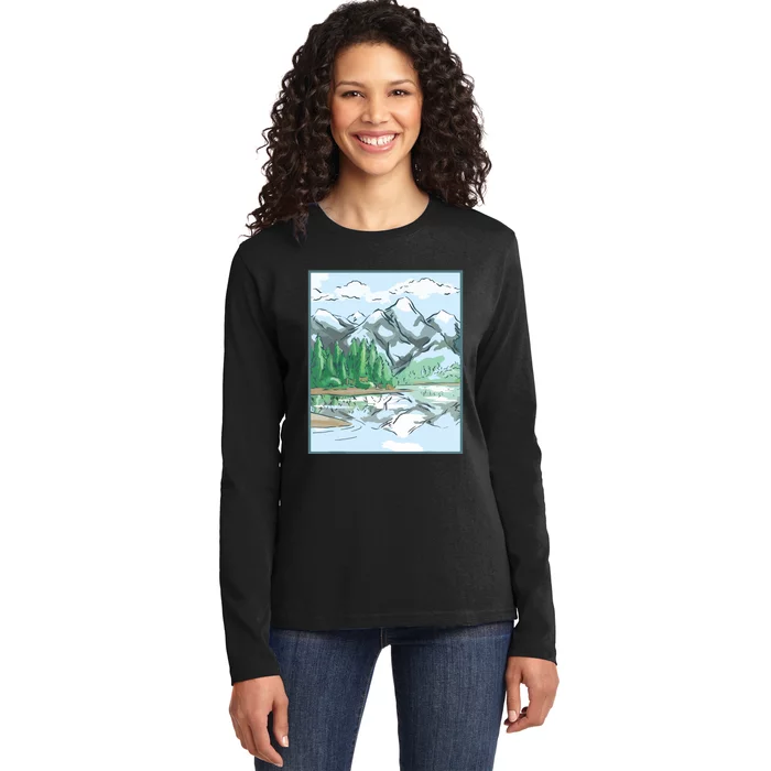 Nature Forest Lake Mountain Landscape Ladies Long Sleeve Shirt