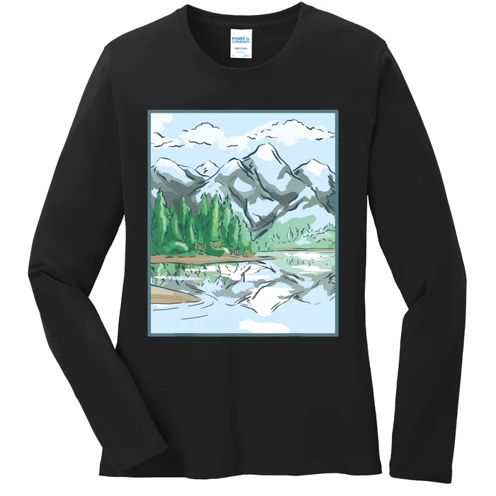 Nature Forest Lake Mountain Landscape Ladies Long Sleeve Shirt