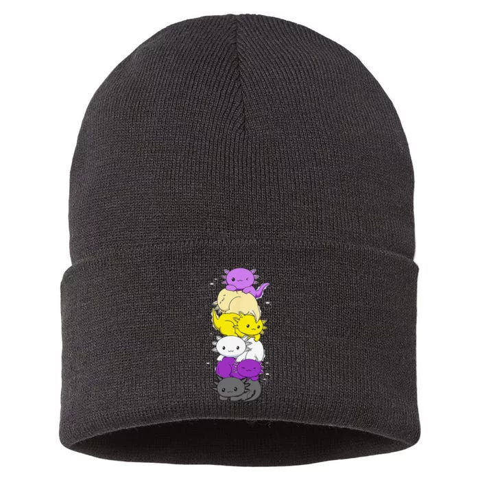 Nonbinary Flag LGBTQ Kawaii Axolotl Pile Non Binary Flag Sustainable Knit Beanie