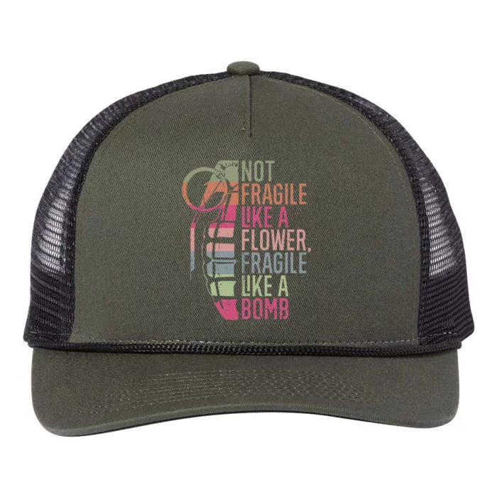 Not Fragile Like A Flower Fragile Like A Bomb Retro Rope Trucker Hat Cap