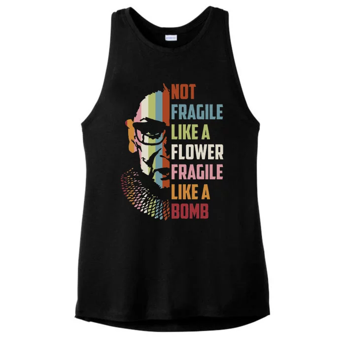 Not Fragile Like A Flower But A Bomb Ruth Bader RBG Feminist Ladies Tri-Blend Wicking Tank