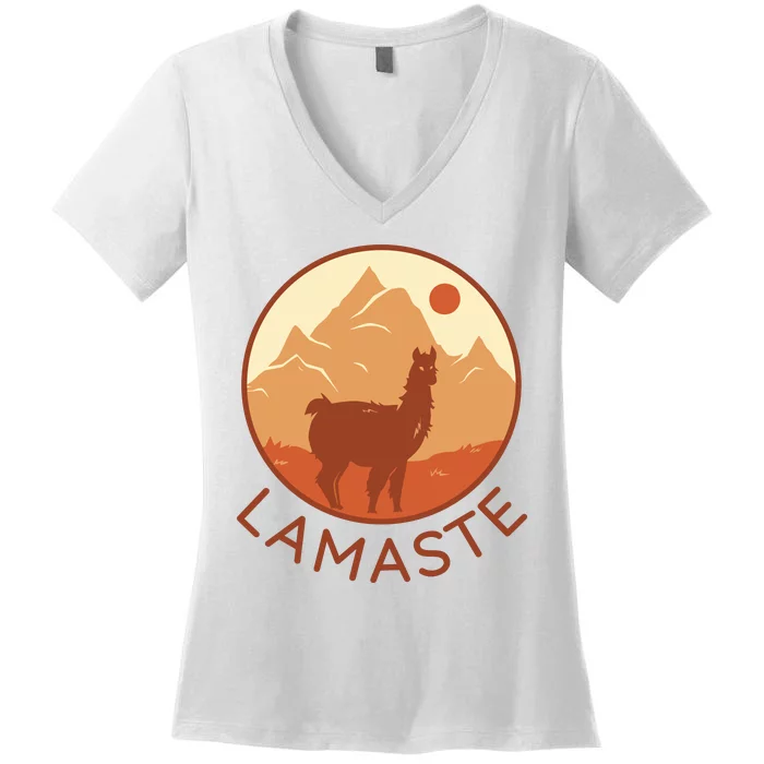 Namaste Funny Llama Yoga Women's V-Neck T-Shirt