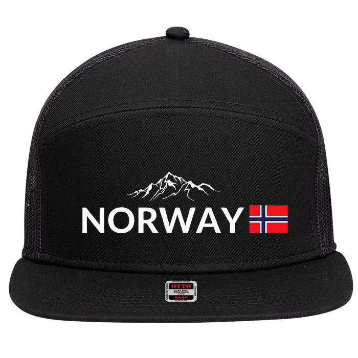 Norway Flag Mountain Outdoor Trip In Norway 7 Panel Mesh Trucker Snapback Hat