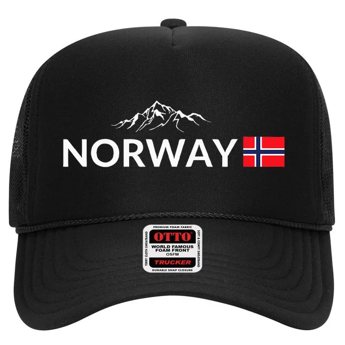 Norway Flag Mountain Outdoor Trip In Norway High Crown Mesh Trucker Hat