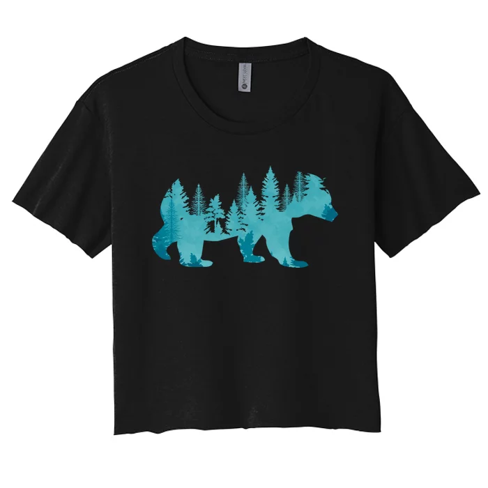 Nature Forest Mountains Trees Wildlife Animal Brown Bear Women's Crop Top Tee