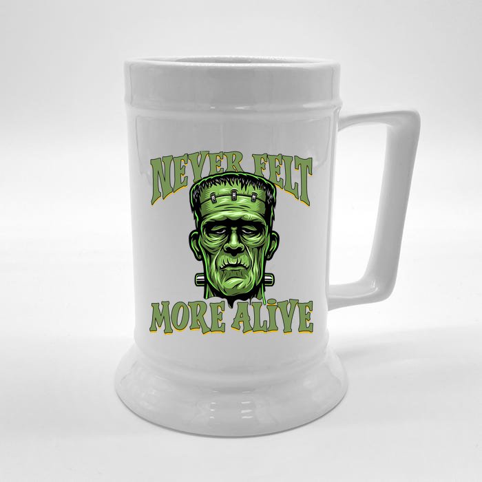 Never Felt More Alive Franken Stein Halloween Front & Back Beer Stein