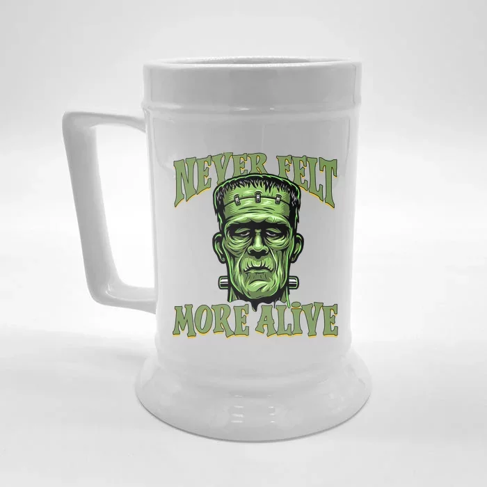 Never Felt More Alive Franken Stein Halloween Front & Back Beer Stein