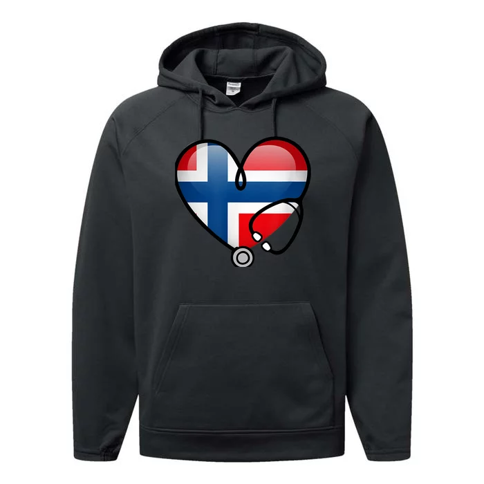 Norway Flag Norwegian Nurse Stethoscope Heart Performance Fleece Hoodie