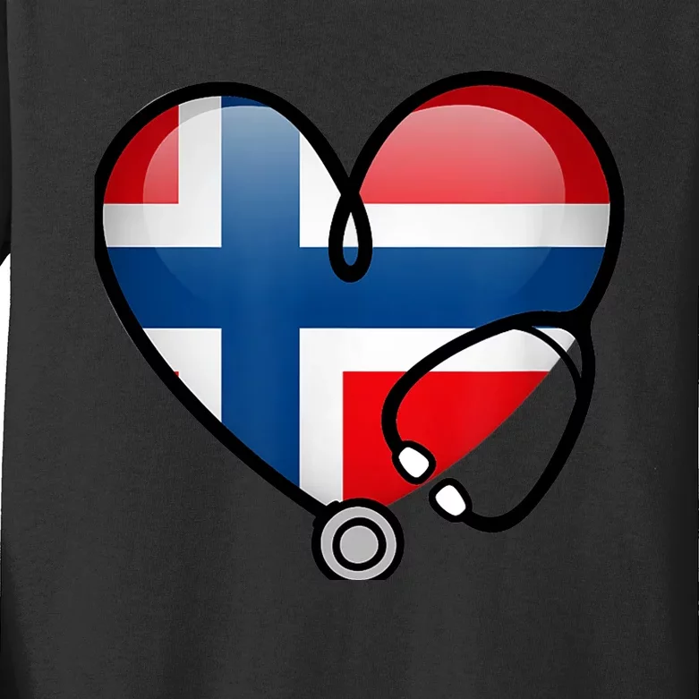 Norway Flag Norwegian Nurse Stethoscope Heart Kids Long Sleeve Shirt