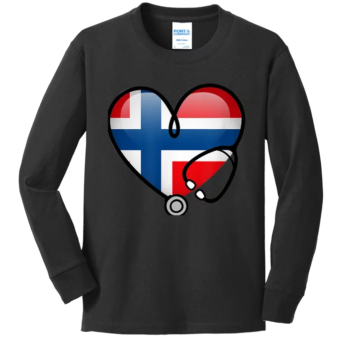 Norway Flag Norwegian Nurse Stethoscope Heart Kids Long Sleeve Shirt