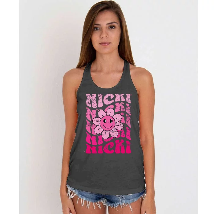 Nicki First Name I Love Nicki Girl Groovy 80S Women's Knotted Racerback Tank