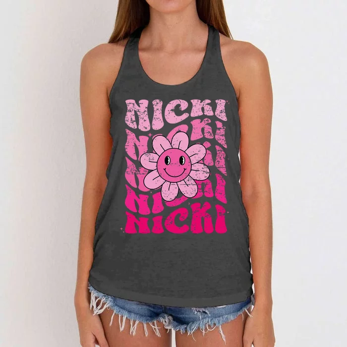 Nicki First Name I Love Nicki Girl Groovy 80S Women's Knotted Racerback Tank