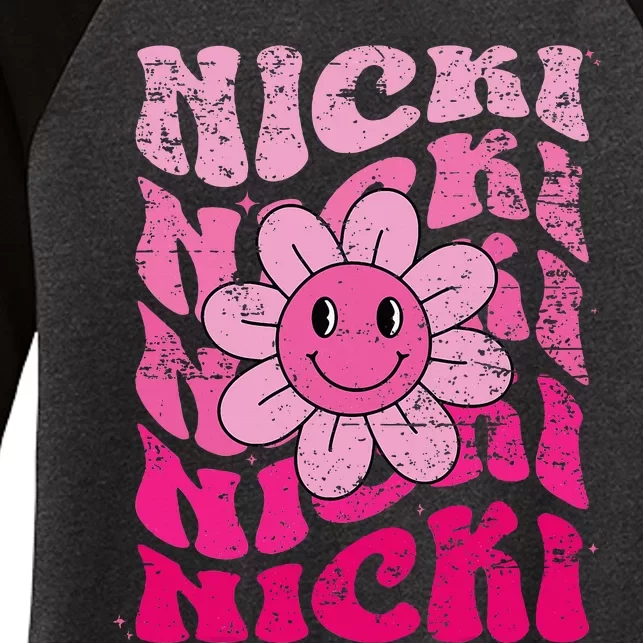 Nicki First Name I Love Nicki Girl Groovy 80S Women's Tri-Blend 3/4-Sleeve Raglan Shirt