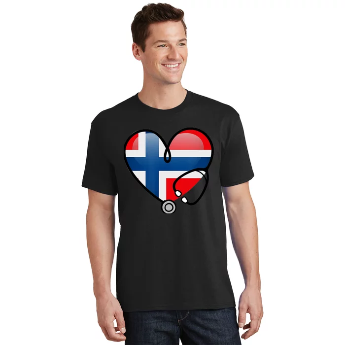 Norway Flag Norwegian Nurse Stethoscope Heart T-Shirt