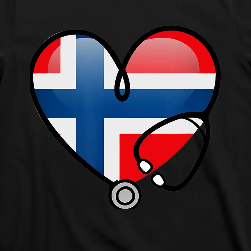 Norway Flag Norwegian Nurse Stethoscope Heart T-Shirt