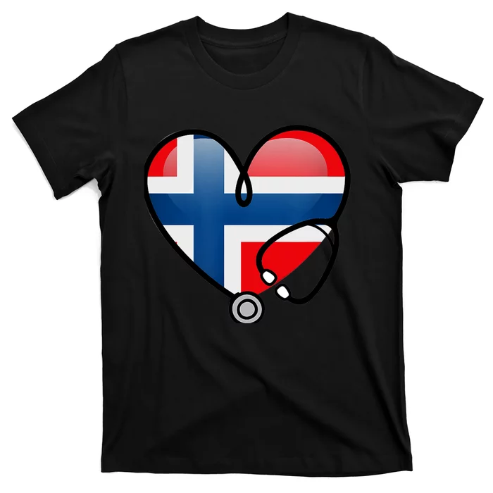 Norway Flag Norwegian Nurse Stethoscope Heart T-Shirt