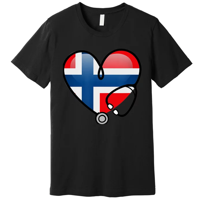 Norway Flag Norwegian Nurse Stethoscope Heart Premium T-Shirt