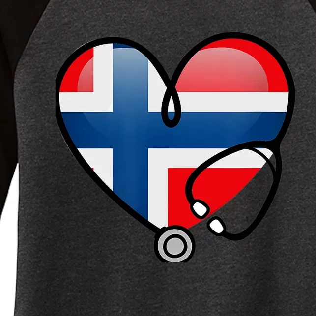 Norway Flag Norwegian Nurse Stethoscope Heart Women's Tri-Blend 3/4-Sleeve Raglan Shirt