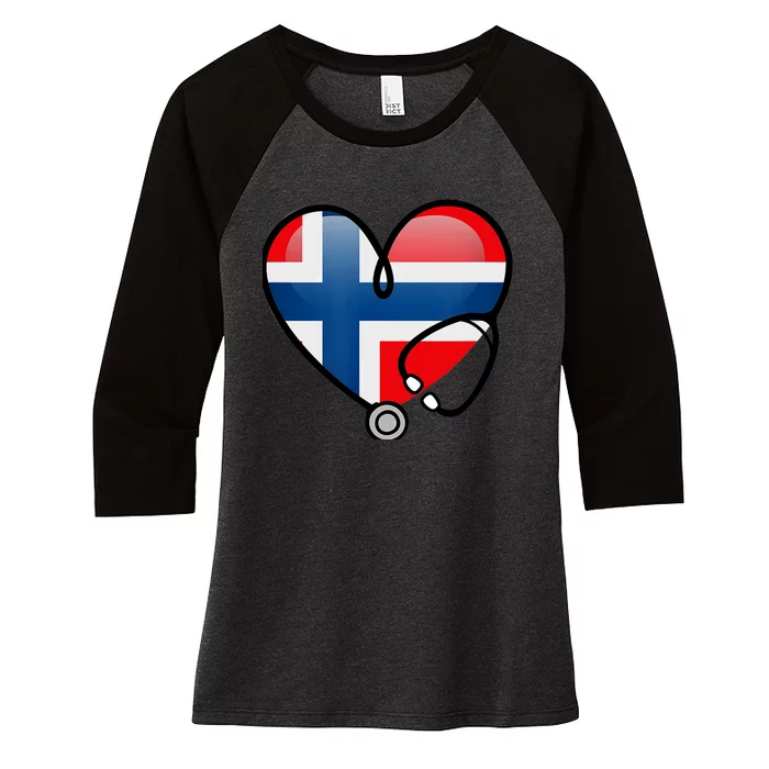 Norway Flag Norwegian Nurse Stethoscope Heart Women's Tri-Blend 3/4-Sleeve Raglan Shirt