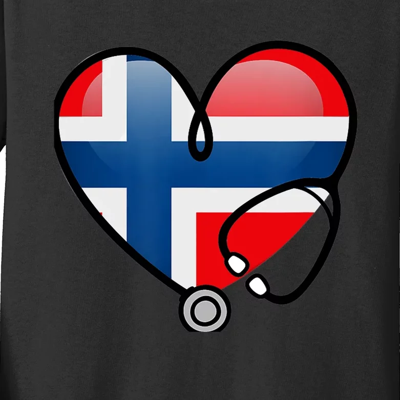 Norway Flag Norwegian Nurse Stethoscope Heart Kids Long Sleeve Shirt