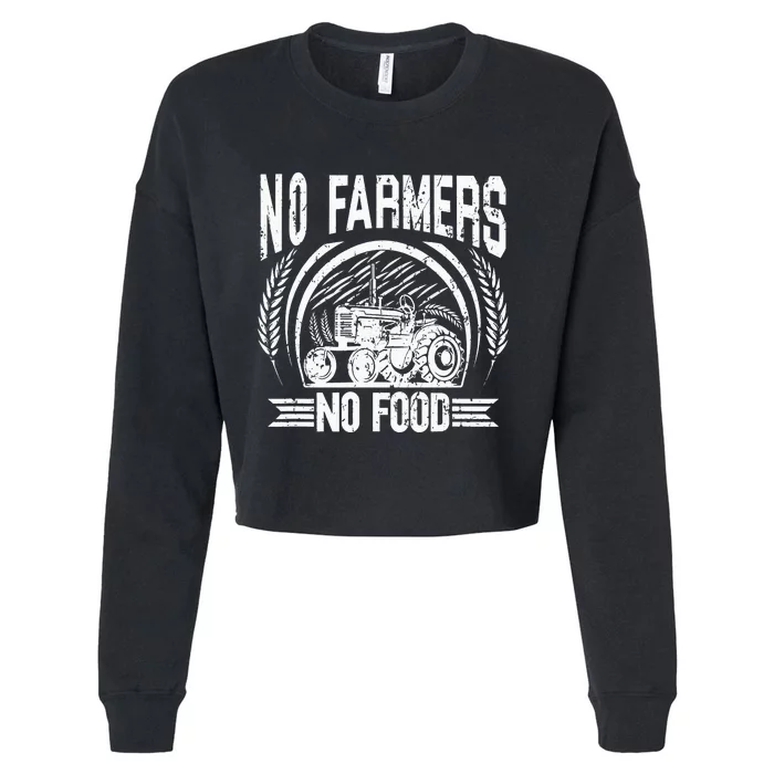 No Farmers No Food Barnyard Harvest Farming Barn Cattle Cropped Pullover Crew