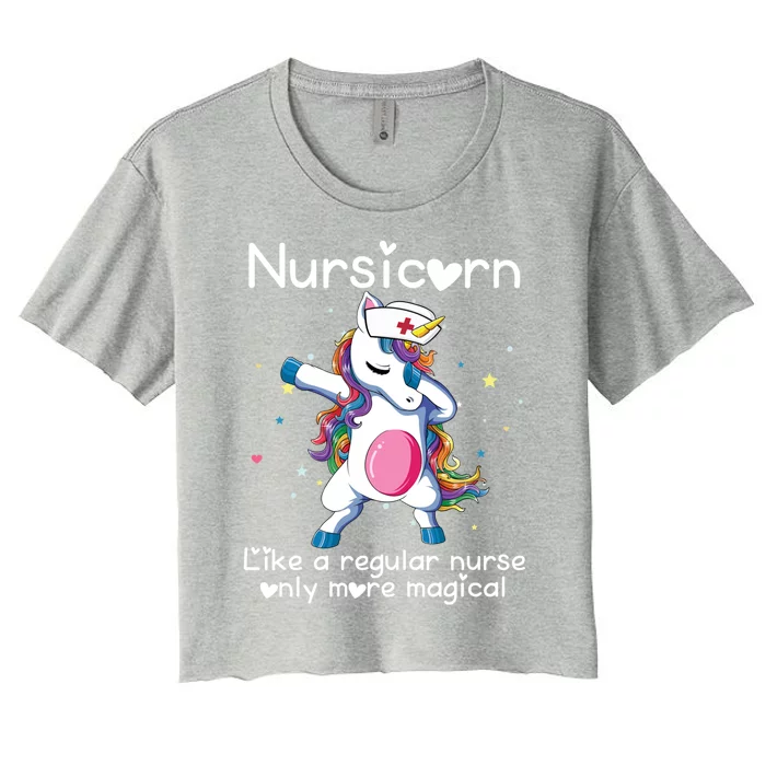 Nursicorn Funny Nurse Dabbing Unicorn Nursing Gift Women's Crop Top Tee