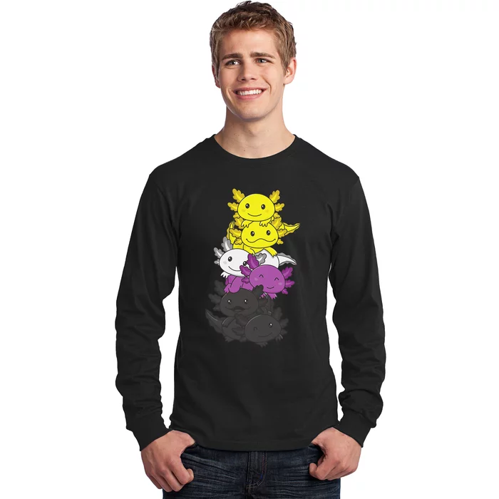 Nonbinary Flag Non Binary Pride LGBTQ Axolotl Long Sleeve Shirt