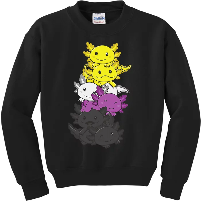 Nonbinary Flag Non Binary Pride LGBTQ Axolotl Kids Sweatshirt