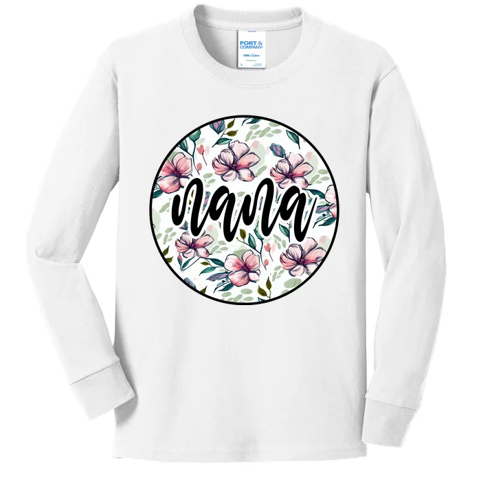 Nana Floral Nana Flowers Vintage Kids Long Sleeve Shirt