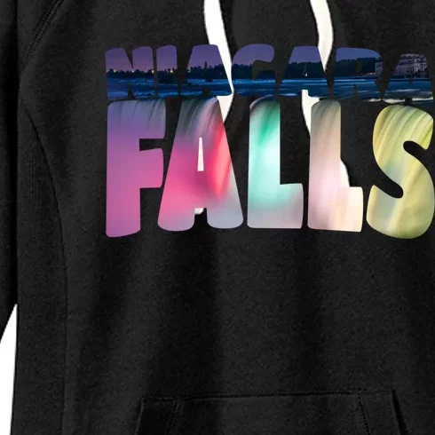 Niagara Falls Night Gift Canada Usa Typography Souvenir Women's Fleece Hoodie